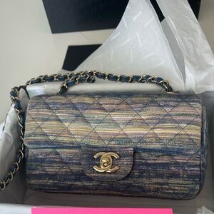 Chanel Blue and Gold Quilted Crossbody Bag Mini